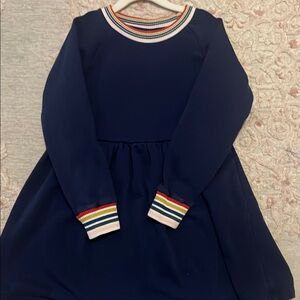 Hanna Andersson Navy Dress with Rainbow Trim